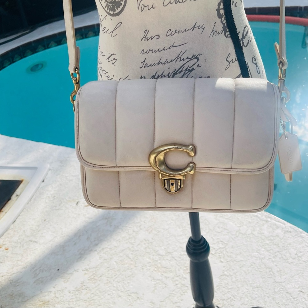 Coach Studio Chalk White Quilted Leather Brass Hardware Shoulder Bag Crossbody - Picture 2 of 15